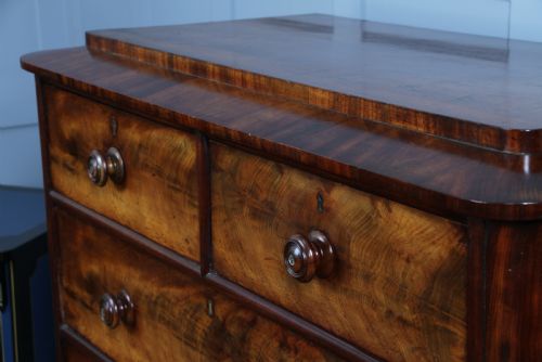 fig 3. Original Antique Victorian Flame Grain Tall Mahogany Chest Bank of 5 Drawers
