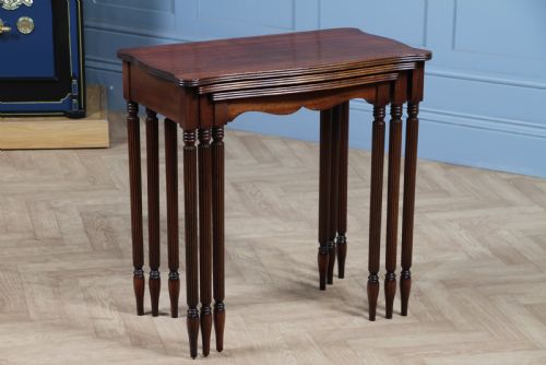fig 2. Antique 1920's Nest of Three Hepplewhite Revival Solid Mahogany Reeded Tables
