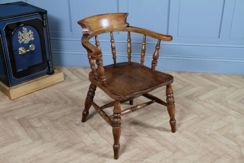 Original Antique Victorian Ash & Elm Smokers Bow Elbow Chair Captains Armchair
