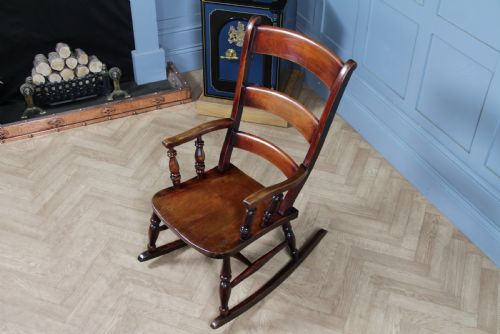 ANTIQUE ORIGINAL VICTORIAN LADDER BACK FIRESIDE ROCKING CHAIR C1880 - ADDITIONAL PHOTO 1