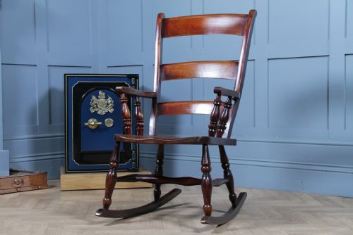 ANTIQUE ORIGINAL VICTORIAN LADDER BACK FIRESIDE ROCKING CHAIR C1880 - ADDITIONAL PHOTO 2