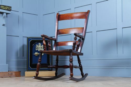 ANTIQUE ORIGINAL VICTORIAN LADDER BACK FIRESIDE ROCKING CHAIR C1880 - ADDITIONAL PHOTO 3