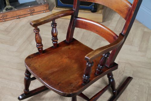 ANTIQUE ORIGINAL VICTORIAN LADDER BACK FIRESIDE ROCKING CHAIR C1880 - ADDITIONAL PHOTO 9