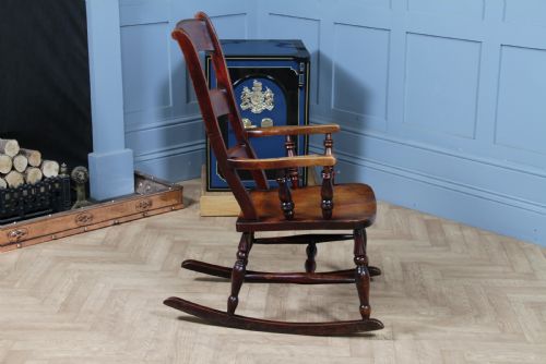 ANTIQUE ORIGINAL VICTORIAN LADDER BACK FIRESIDE ROCKING CHAIR C1880 - ADDITIONAL PHOTO 14