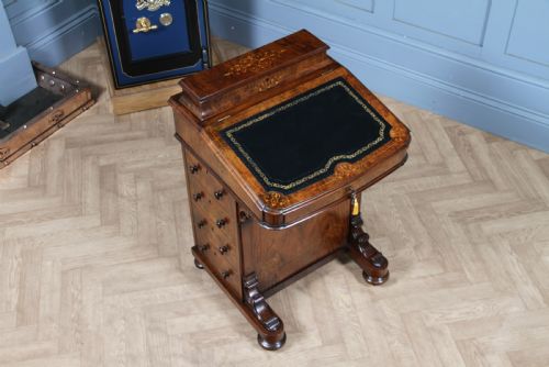 fig 1. Original Antique Victorian Walnut 4 Drawer Davenport Desk Inlaid Restored C1850