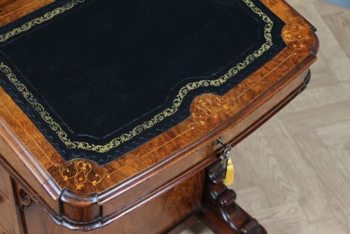 fig 2. Original Antique Victorian Walnut 4 Drawer Davenport Desk Inlaid Restored C1850