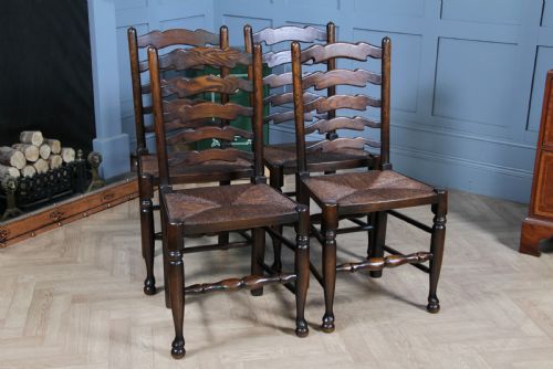 Titchmarsh & Goodwin Set of 4 Ladder Back Solid Oak Rush Seated Dining Chairs