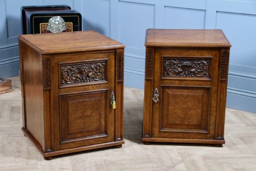 Pair of Antique Edwardian Art Nouveau Oak Bedside Cupboards