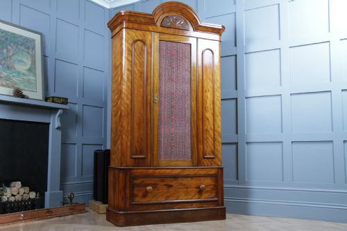 Original Antique Victorian Satin Birch Curved Front Small Single Wardrobe C1880