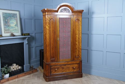 fig 1. Original Antique Victorian Satin Birch Curved Front Small Single Wardrobe C1880