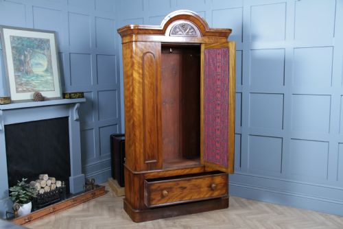 fig 3. Original Antique Victorian Satin Birch Curved Front Small Single Wardrobe C1880