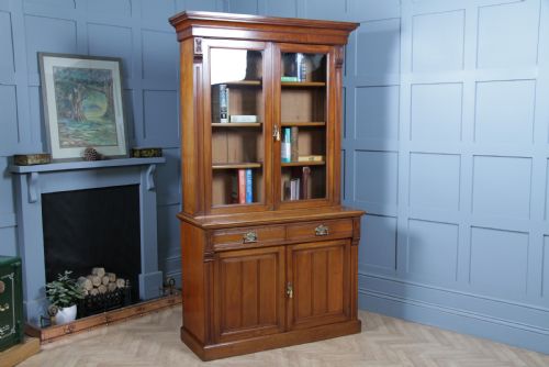 Antique Original Edwardian Mahogany Glazed Bookcase Cabinet C1895