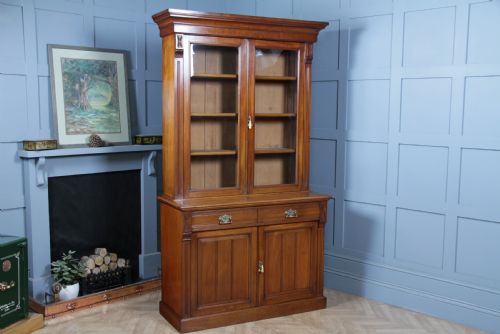 fig 1. Antique Original Edwardian Mahogany Glazed Bookcase Cabinet C1895