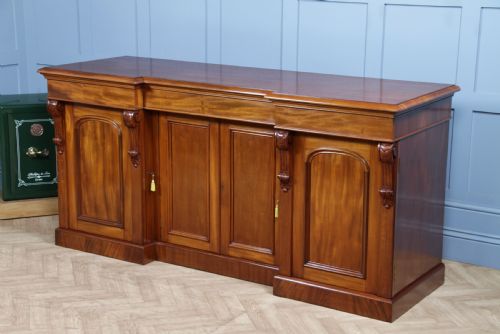 fig 1. Outstanding Original Antique Victorian Grand 4 Door Blond Fiddleback Mahogany Breakfront Sideboard C1870