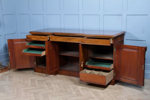 fig 2. Outstanding Original Antique Victorian Grand 4 Door Blond Fiddleback Mahogany Breakfront Sideboard C1870
