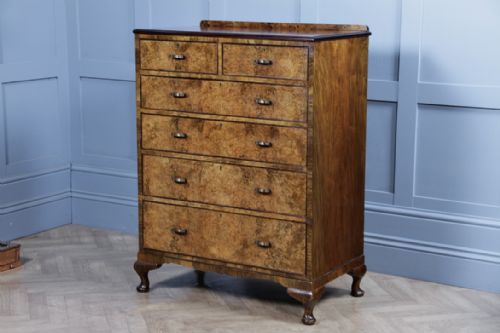 fig 1. Original Antique 1920's Art Deco Burr Walnut Chest Bank of 6 Drawers Quality