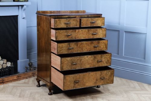 fig 2. Original Antique 1920's Art Deco Burr Walnut Chest Bank of 6 Drawers Quality
