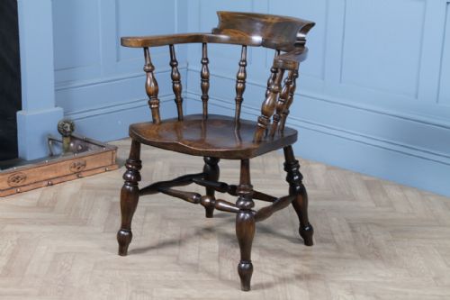 ORIGINAL ANTIQUE VICTORIAN BEECH ELM SMOKERS BOW ELBOW CHAIR CAPTAINS ARMCHAIR - ADDITIONAL PHOTO 2