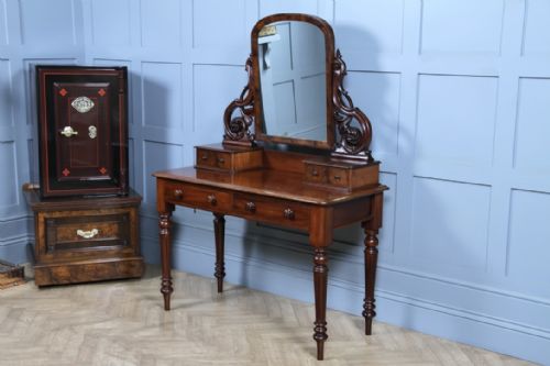 ANTIQUE VICTORIAN MAHOGANY GRAND 4 DRAWER CARVED DRESSING TABLE WITH MIRROR 1870 - ADDITIONAL PHOTO 1