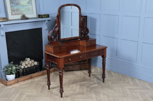 ANTIQUE VICTORIAN MAHOGANY GRAND 4 DRAWER CARVED DRESSING TABLE WITH MIRROR 1870 - ADDITIONAL PHOTO 2