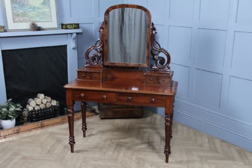 ANTIQUE VICTORIAN MAHOGANY GRAND 4 DRAWER CARVED DRESSING TABLE WITH MIRROR 1870 - ADDITIONAL PHOTO 3