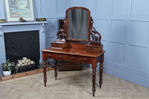 ANTIQUE VICTORIAN MAHOGANY GRAND 4 DRAWER CARVED DRESSING TABLE WITH MIRROR 1870 - ADDITIONAL PHOTO 4