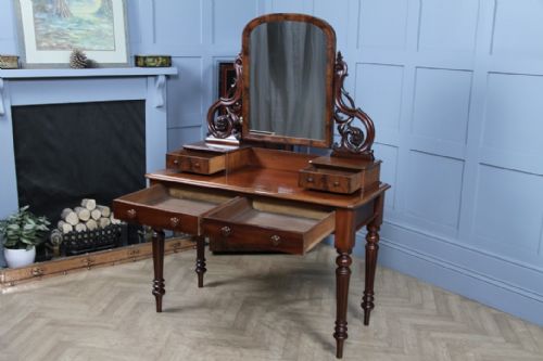 ANTIQUE VICTORIAN MAHOGANY GRAND 4 DRAWER CARVED DRESSING TABLE WITH MIRROR 1870 - ADDITIONAL PHOTO 5