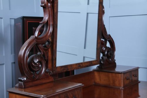 ANTIQUE VICTORIAN MAHOGANY GRAND 4 DRAWER CARVED DRESSING TABLE WITH MIRROR 1870 - ADDITIONAL PHOTO 8