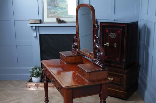 ANTIQUE VICTORIAN MAHOGANY GRAND 4 DRAWER CARVED DRESSING TABLE WITH MIRROR 1870 - ADDITIONAL PHOTO 9