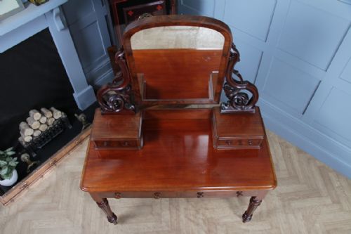 ANTIQUE VICTORIAN MAHOGANY GRAND 4 DRAWER CARVED DRESSING TABLE WITH MIRROR 1870 - ADDITIONAL PHOTO 11