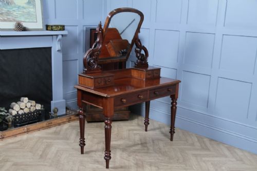ANTIQUE VICTORIAN MAHOGANY GRAND 4 DRAWER CARVED DRESSING TABLE WITH MIRROR 1870 - ADDITIONAL PHOTO 16