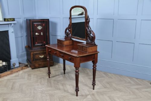 ANTIQUE VICTORIAN MAHOGANY GRAND 4 DRAWER CARVED DRESSING TABLE WITH MIRROR 1870 - ADDITIONAL PHOTO 19