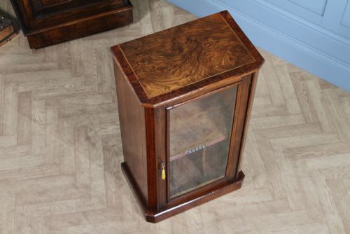 ANTIQUE VICTORIAN BURR YEW WOOD WALNUT INLAID GLAZED MUSIC SHEET CABINET C1880 - ADDITIONAL PHOTO 3