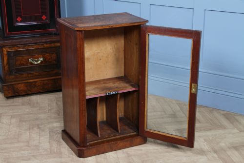 ANTIQUE VICTORIAN BURR YEW WOOD WALNUT INLAID GLAZED MUSIC SHEET CABINET C1880 - ADDITIONAL PHOTO 5