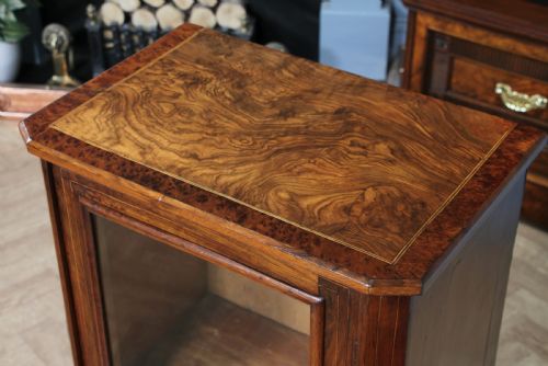 ANTIQUE VICTORIAN BURR YEW WOOD WALNUT INLAID GLAZED MUSIC SHEET CABINET C1880 - ADDITIONAL PHOTO 9