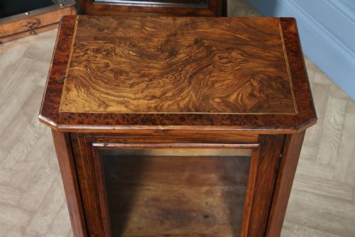 ANTIQUE VICTORIAN BURR YEW WOOD WALNUT INLAID GLAZED MUSIC SHEET CABINET C1880 - ADDITIONAL PHOTO 14