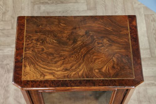 ANTIQUE VICTORIAN BURR YEW WOOD WALNUT INLAID GLAZED MUSIC SHEET CABINET C1880 - ADDITIONAL PHOTO 15