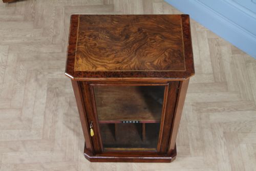 ANTIQUE VICTORIAN BURR YEW WOOD WALNUT INLAID GLAZED MUSIC SHEET CABINET C1880 - ADDITIONAL PHOTO 17