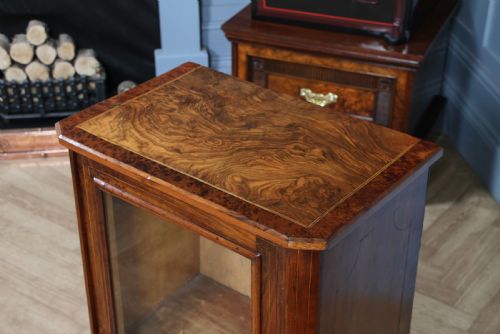 ANTIQUE VICTORIAN BURR YEW WOOD WALNUT INLAID GLAZED MUSIC SHEET CABINET C1880 - ADDITIONAL PHOTO 18