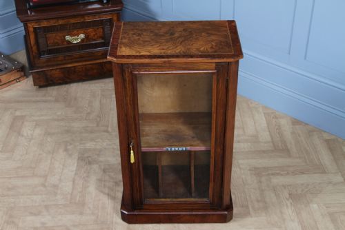 ANTIQUE VICTORIAN BURR YEW WOOD WALNUT INLAID GLAZED MUSIC SHEET CABINET C1880 - ADDITIONAL PHOTO 19