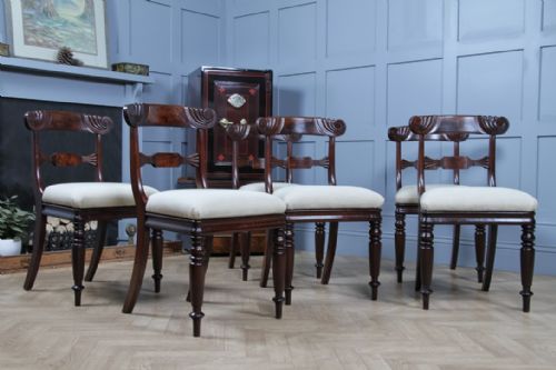 fig 4. Set of 6 Antique Original William IV Mahogany Dining Chairs Regency Carved C1835