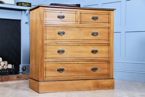 ANTIQUE LATE VICTORIAN AESTHETIC MOVEMENT SATINWOOD CHEST BANK OF 5 DRAWERS 1900 - ADDITIONAL PHOTO 2