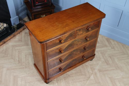fig 2. Outstanding Original Antique Victorian Flame Grain Mahogany Chest of 5 Drawers C1870