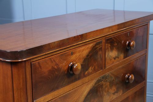 fig 4. Outstanding Original Antique Victorian Flame Grain Mahogany Chest of 5 Drawers C1870