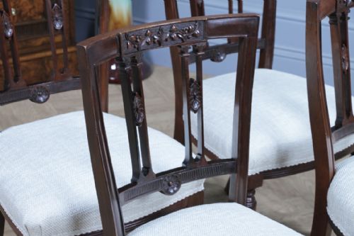 SET OF 4 ANTIQUE ORIGINAL EDWARDIAN CARVED WALNUT UPHOLSTERED DINING CHAIRS 1910 - ADDITIONAL PHOTO 7