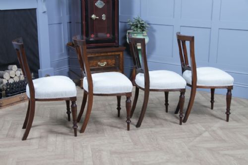SET OF 4 ANTIQUE ORIGINAL EDWARDIAN CARVED WALNUT UPHOLSTERED DINING CHAIRS 1910 - ADDITIONAL PHOTO 13