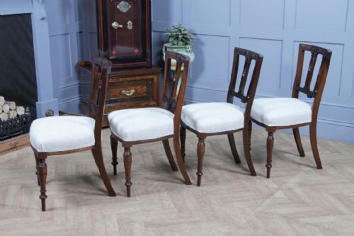 SET OF 4 ANTIQUE ORIGINAL EDWARDIAN CARVED WALNUT UPHOLSTERED DINING CHAIRS 1910 - ADDITIONAL PHOTO 14