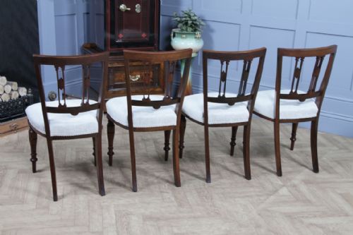 SET OF 4 ANTIQUE ORIGINAL EDWARDIAN CARVED WALNUT UPHOLSTERED DINING CHAIRS 1910 - ADDITIONAL PHOTO 15