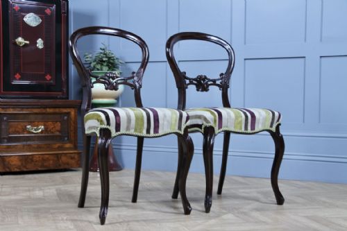 PAIR OF ANTIQUE VICTORIAN WALNUT BALLOON BACK DINING OCCASIONAL CHAIRS CABRIOLE - ADDITIONAL PHOTO 1