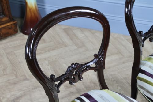 PAIR OF ANTIQUE VICTORIAN WALNUT BALLOON BACK DINING OCCASIONAL CHAIRS CABRIOLE - ADDITIONAL PHOTO 2